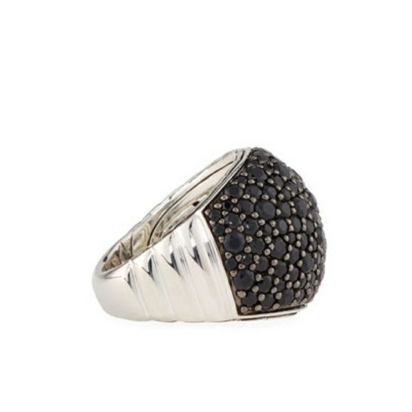 John Hardy Bedeg Silver Lava Pave Black Sapphire Ring - Picture 2 of 6